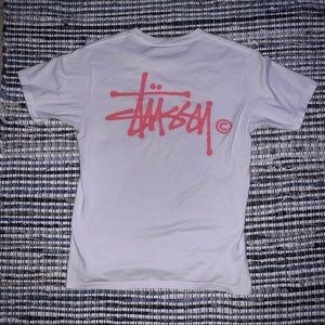 stussy tee white and pink